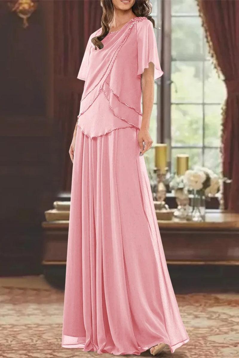 A Line Jewel Neck Short Sleeves Floor Length Mother Dress CM0363 - COCOMELODY