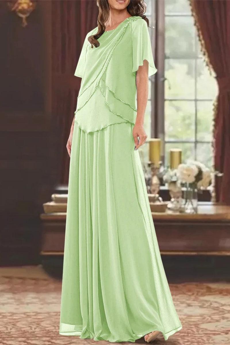 A Line Jewel Neck Short Sleeves Floor Length Mother Dress CM0363 - COCOMELODY