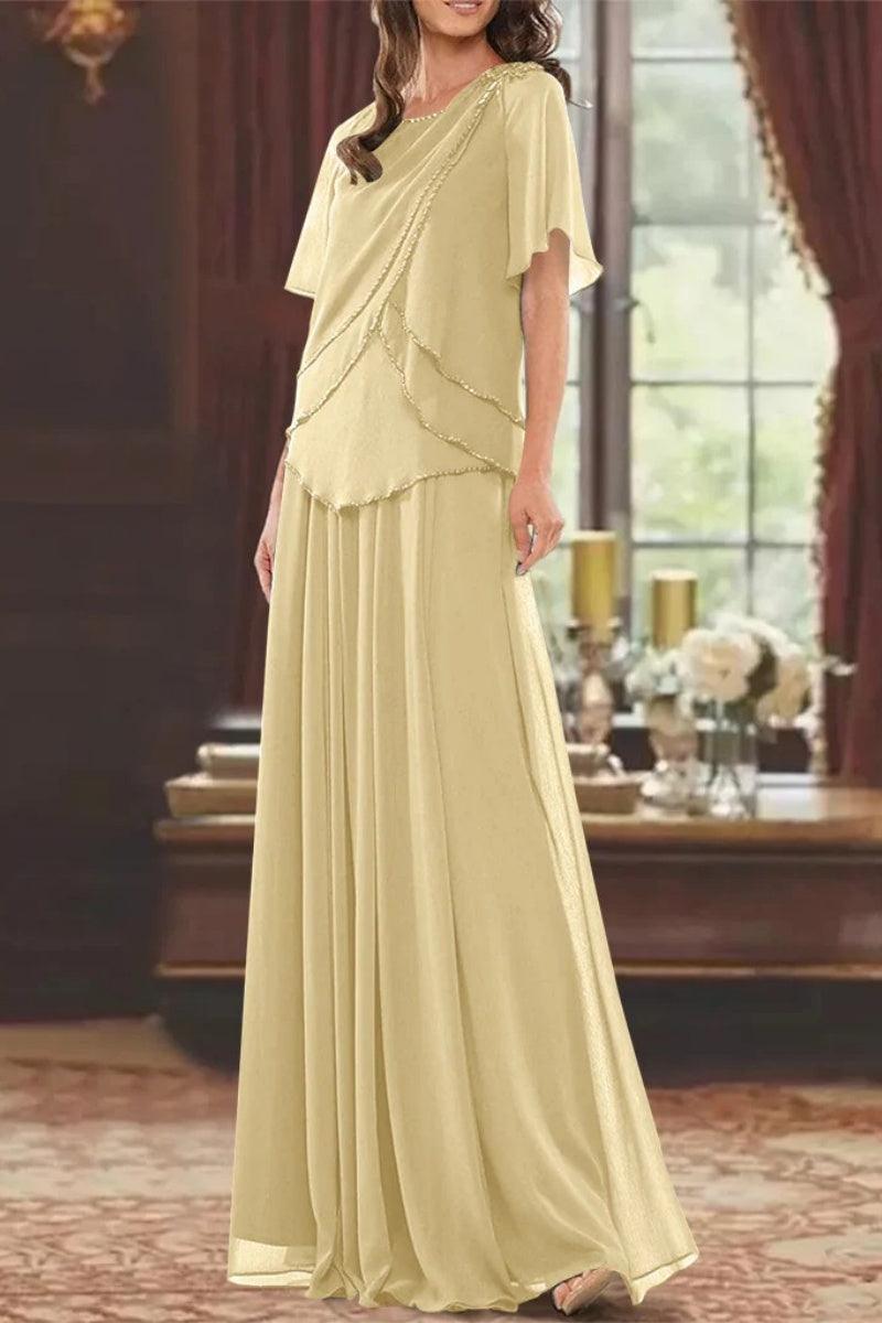 A Line Jewel Neck Short Sleeves Floor Length Mother Dress CM0363 - COCOMELODY