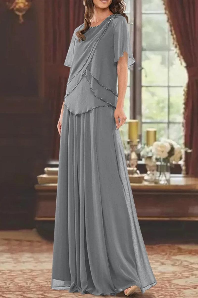 A Line Jewel Neck Short Sleeves Floor Length Mother Dress CM0363 - COCOMELODY