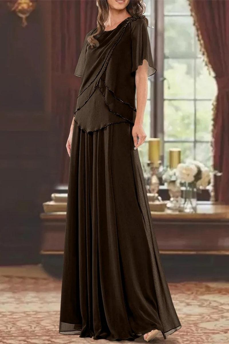 A Line Jewel Neck Short Sleeves Floor Length Mother Dress CM0363 - COCOMELODY