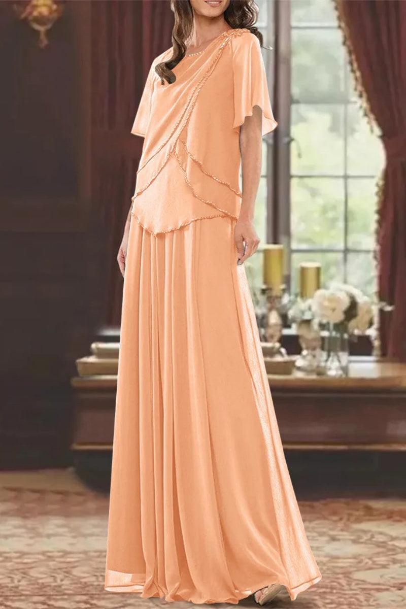 A Line Jewel Neck Short Sleeves Floor Length Mother Dress CM0363 - COCOMELODY