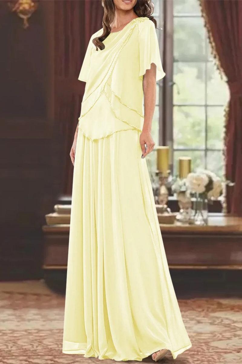 A Line Jewel Neck Short Sleeves Floor Length Mother Dress CM0363 - COCOMELODY