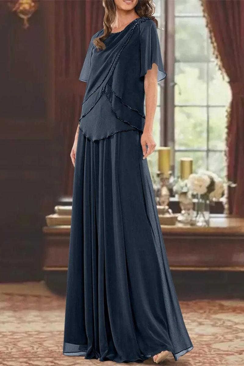 A Line Jewel Neck Short Sleeves Floor Length Mother Dress CM0363 - COCOMELODY