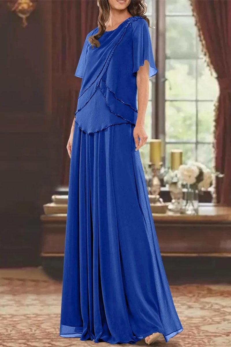 A Line Jewel Neck Short Sleeves Floor Length Mother Dress CM0363 - COCOMELODY