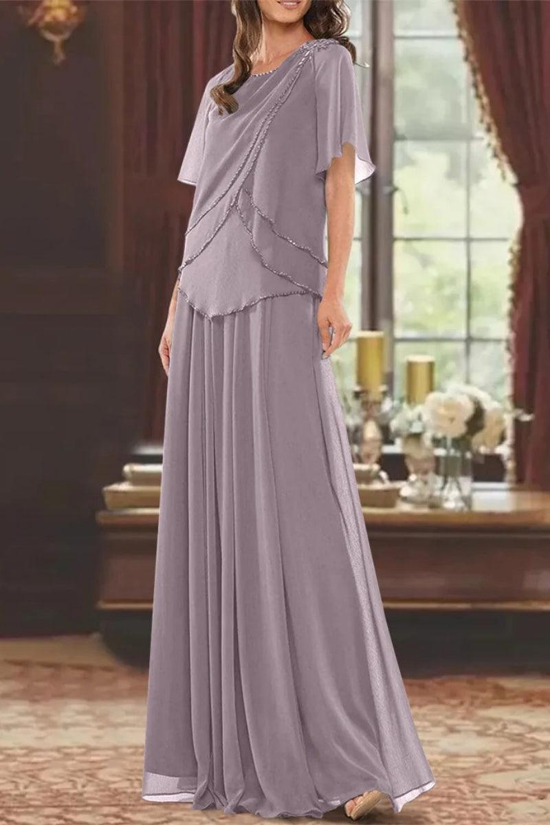 A Line Jewel Neck Short Sleeves Floor Length Mother Dress CM0363 - COCOMELODY