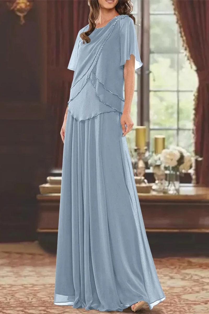 A Line Jewel Neck Short Sleeves Floor Length Mother Dress CM0363 - COCOMELODY
