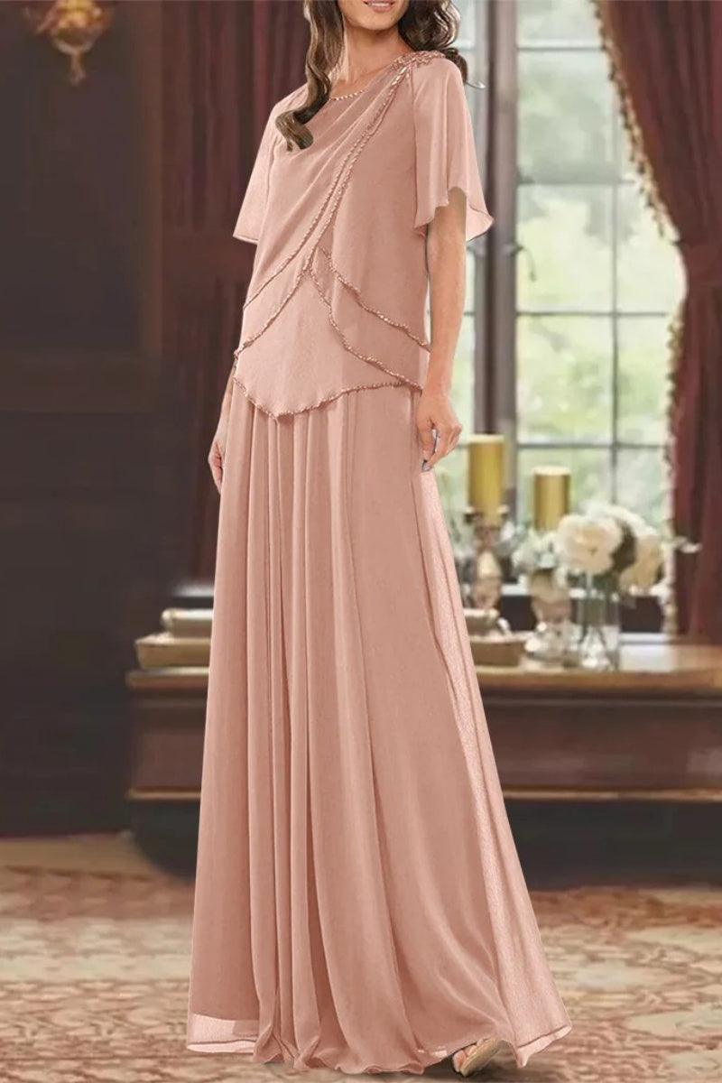 A Line Jewel Neck Short Sleeves Floor Length Mother Dress CM0363 - COCOMELODY