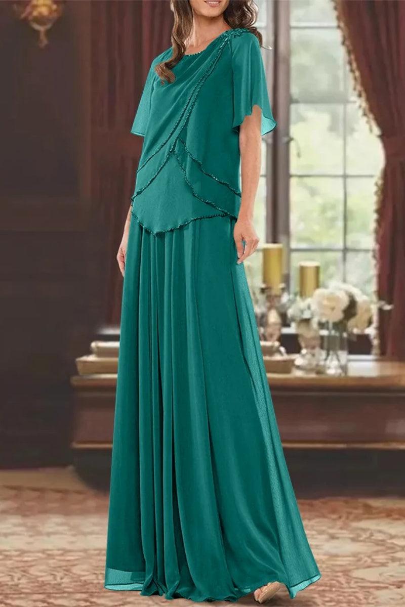 A Line Jewel Neck Short Sleeves Floor Length Mother Dress CM0363 - COCOMELODY