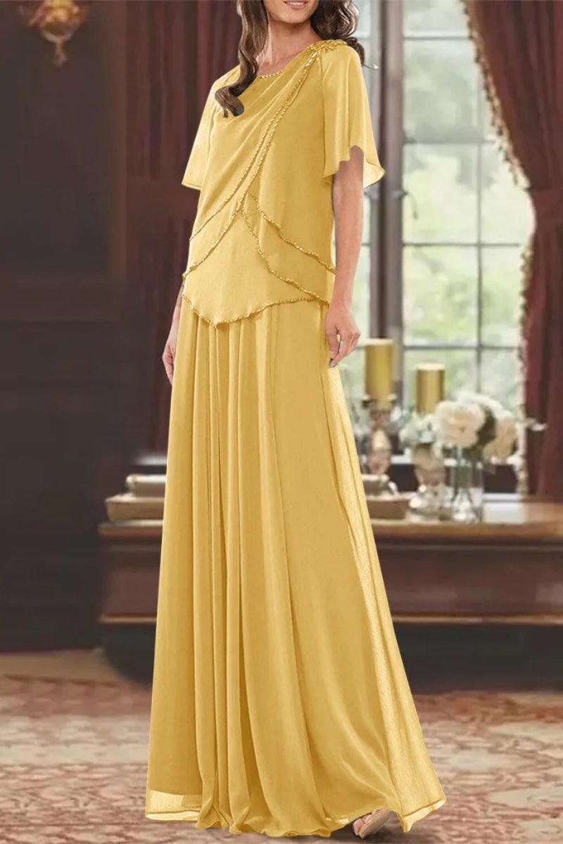 A Line Jewel Neck Short Sleeves Floor Length Mother Dress CM0363 - COCOMELODY