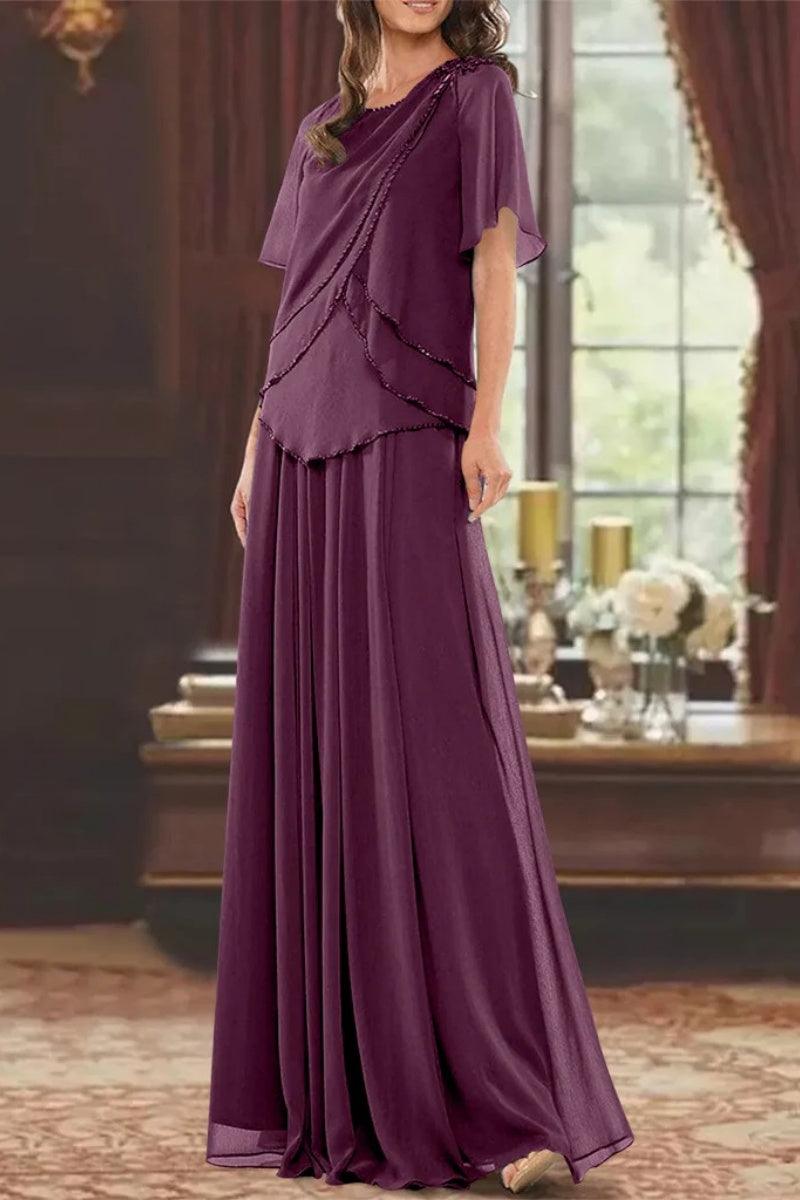 A Line Jewel Neck Short Sleeves Floor Length Mother Dress CM0363 - COCOMELODY