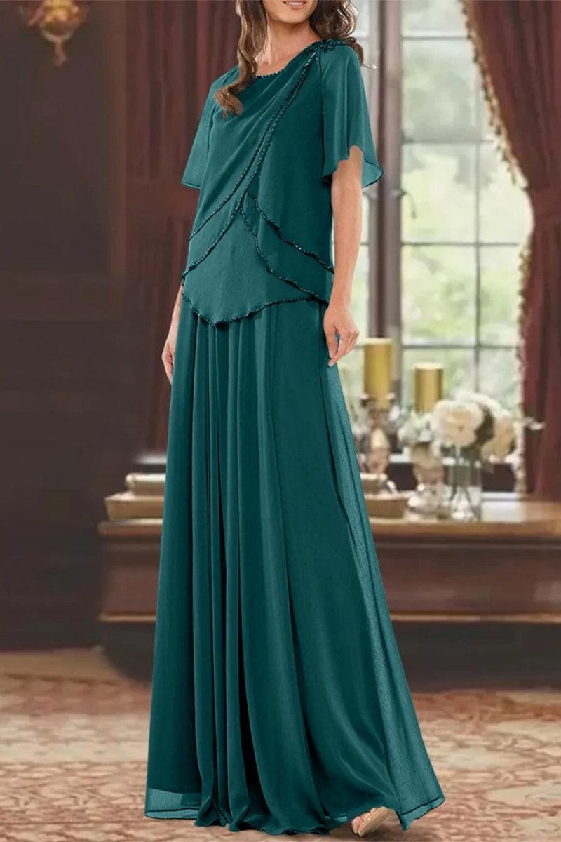 A Line Jewel Neck Short Sleeves Floor Length Mother Dress CM0363 - COCOMELODY