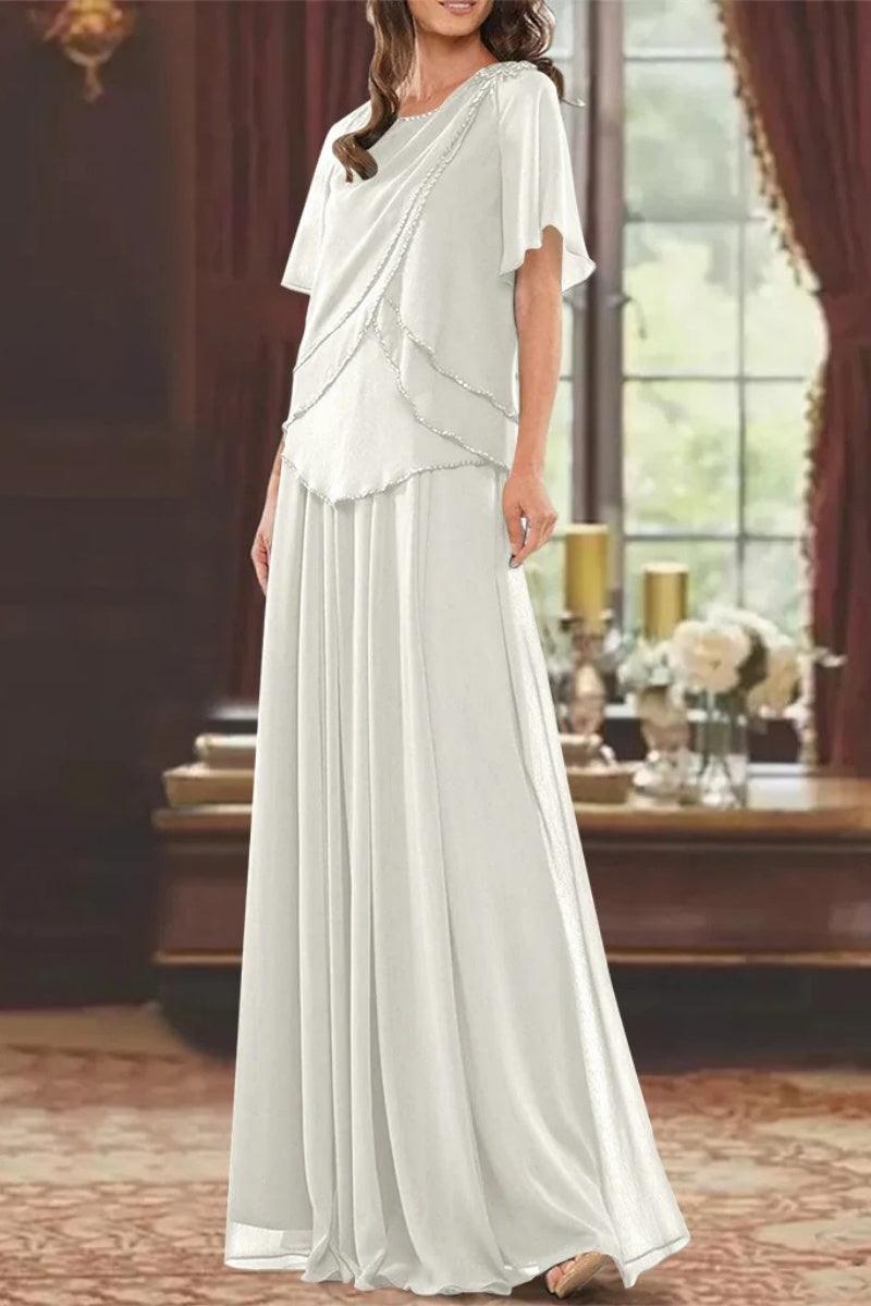A Line Jewel Neck Short Sleeves Floor Length Mother Dress CM0363 - COCOMELODY