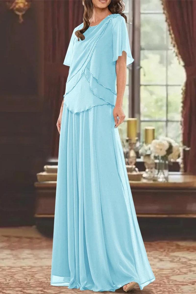 A Line Jewel Neck Short Sleeves Floor Length Mother Dress CM0363 - COCOMELODY