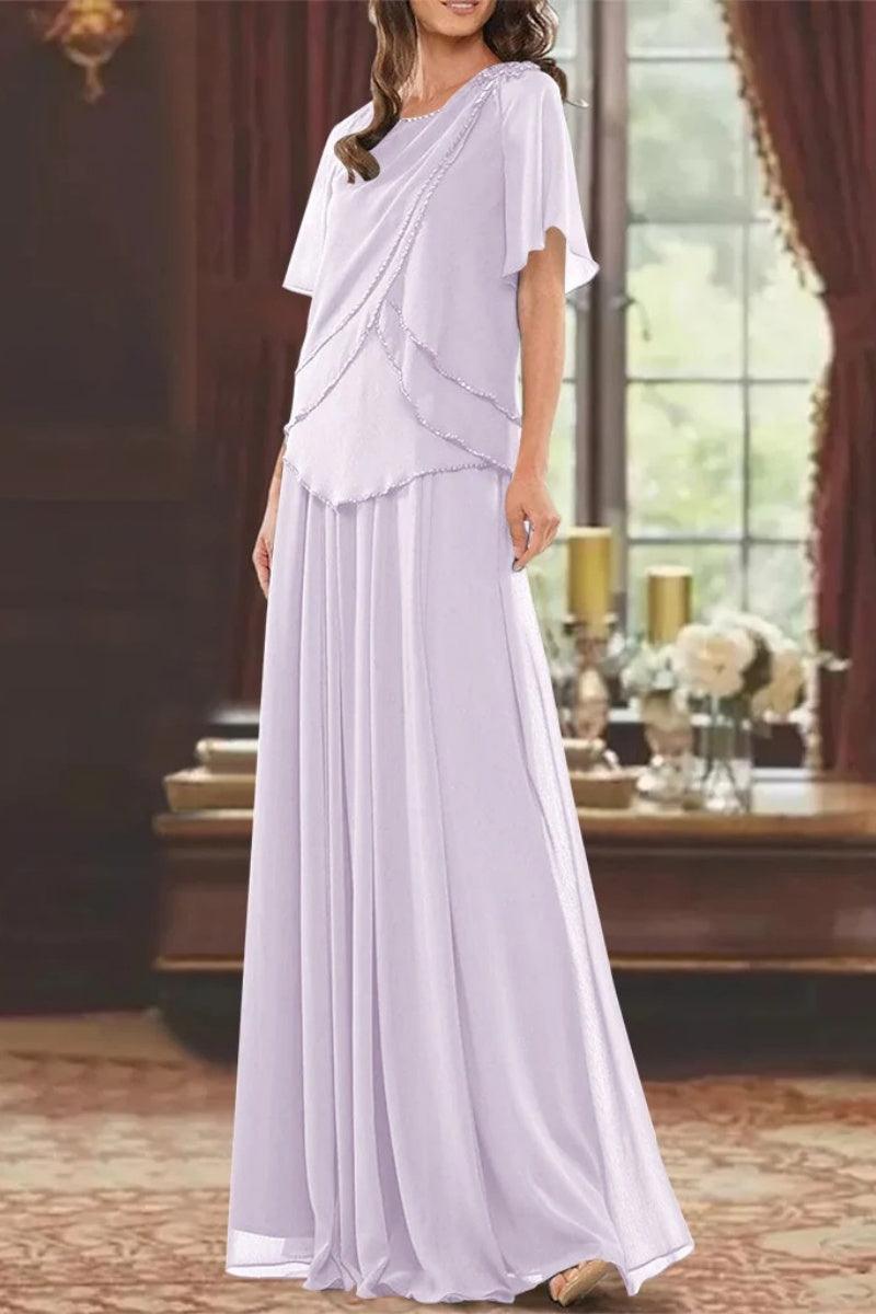A Line Jewel Neck Short Sleeves Floor Length Mother Dress CM0363 - COCOMELODY