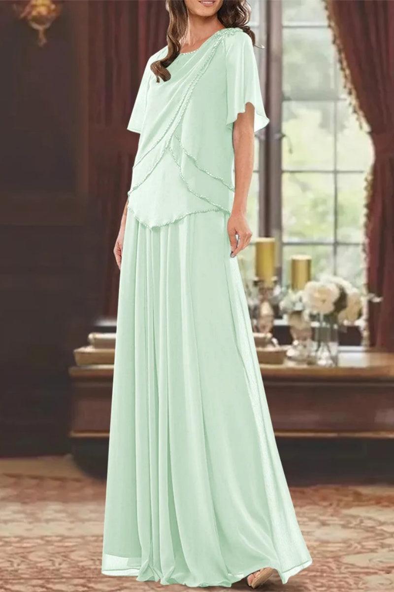 A Line Jewel Neck Short Sleeves Floor Length Mother Dress CM0363 - COCOMELODY