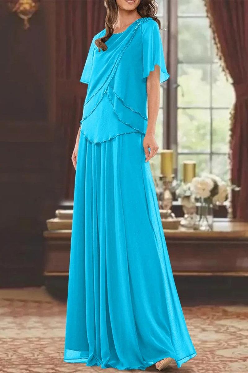 A Line Jewel Neck Short Sleeves Floor Length Mother Dress CM0363 - COCOMELODY