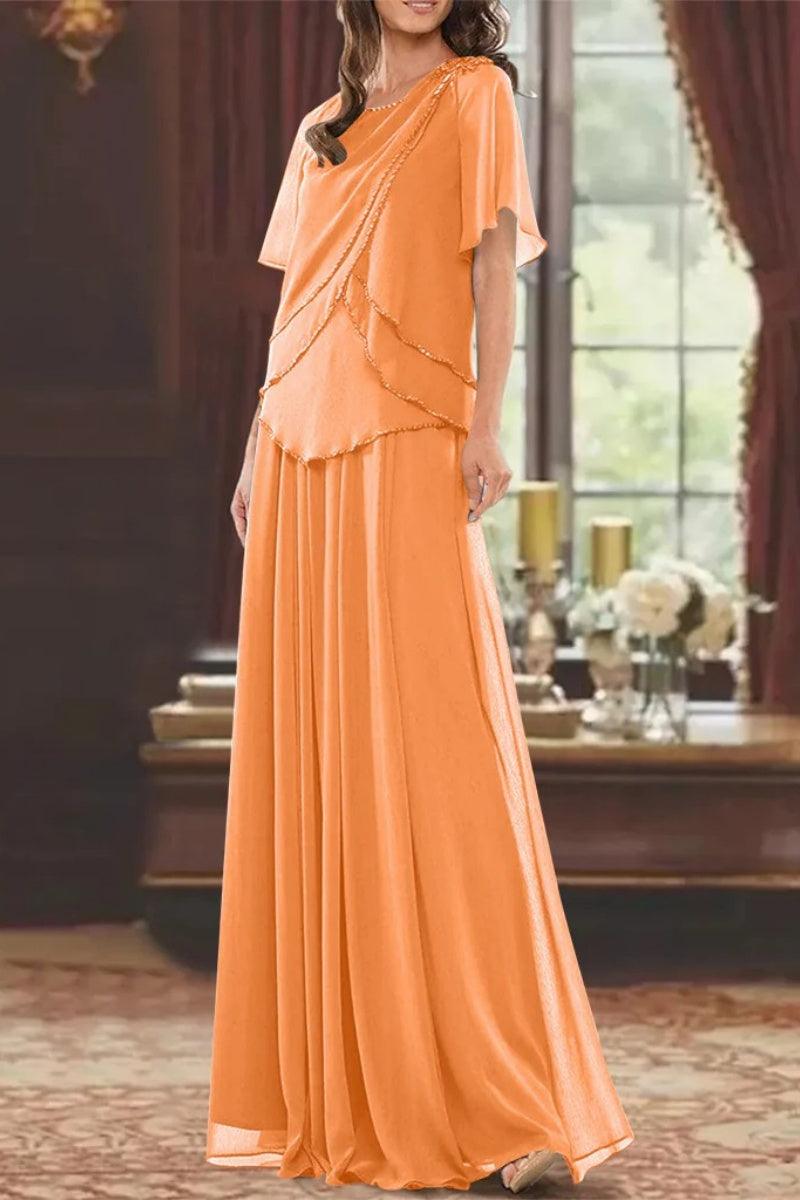 A Line Jewel Neck Short Sleeves Floor Length Mother Dress CM0363 - COCOMELODY