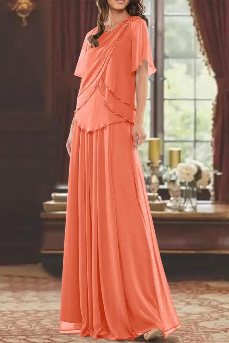 A Line Jewel Neck Short Sleeves Floor Length Mother Dress CM0363 - COCOMELODY