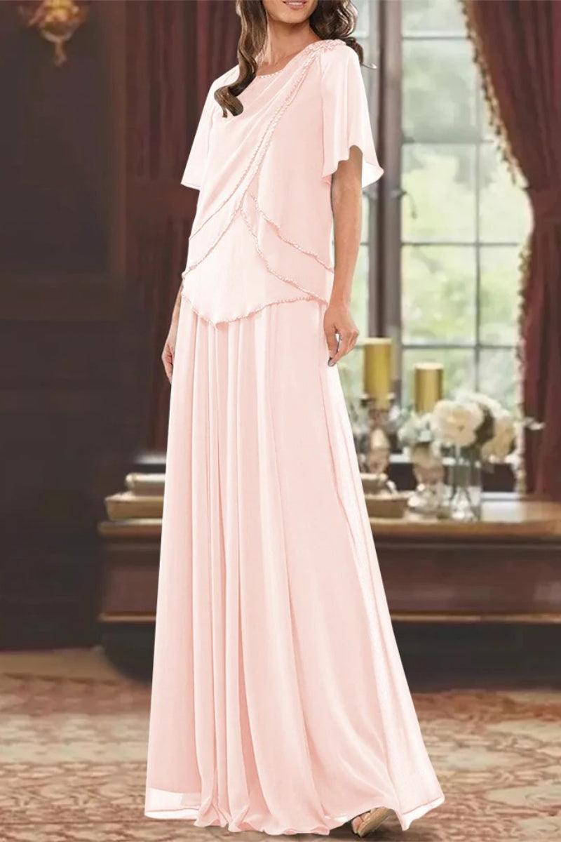 A Line Jewel Neck Short Sleeves Floor Length Mother Dress CM0363 - COCOMELODY