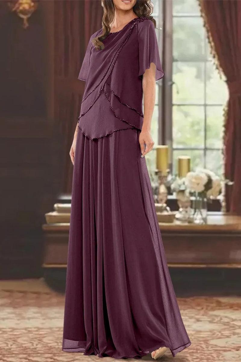 A Line Jewel Neck Short Sleeves Floor Length Mother Dress CM0363 - COCOMELODY