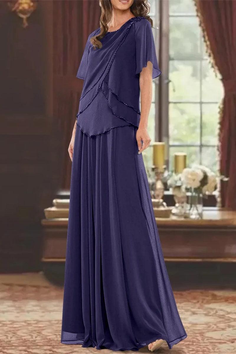A Line Jewel Neck Short Sleeves Floor Length Mother Dress CM0363 - COCOMELODY