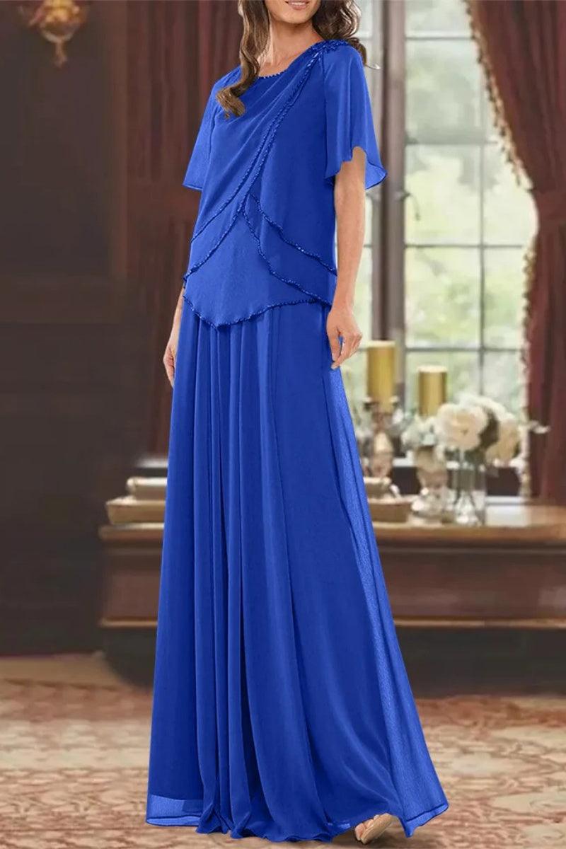 A Line Jewel Neck Short Sleeves Floor Length Mother Dress CM0363 - COCOMELODY