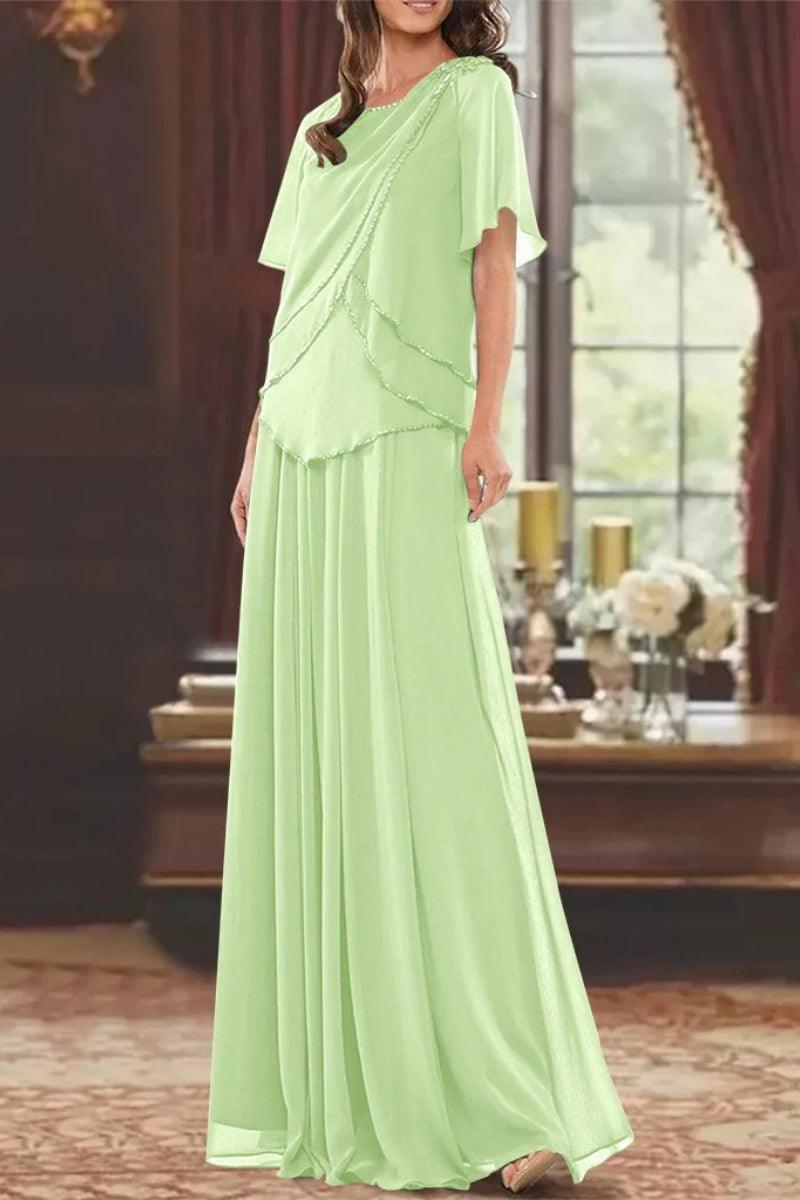 A Line Jewel Neck Short Sleeves Floor Length Mother Dress CM0363 - COCOMELODY
