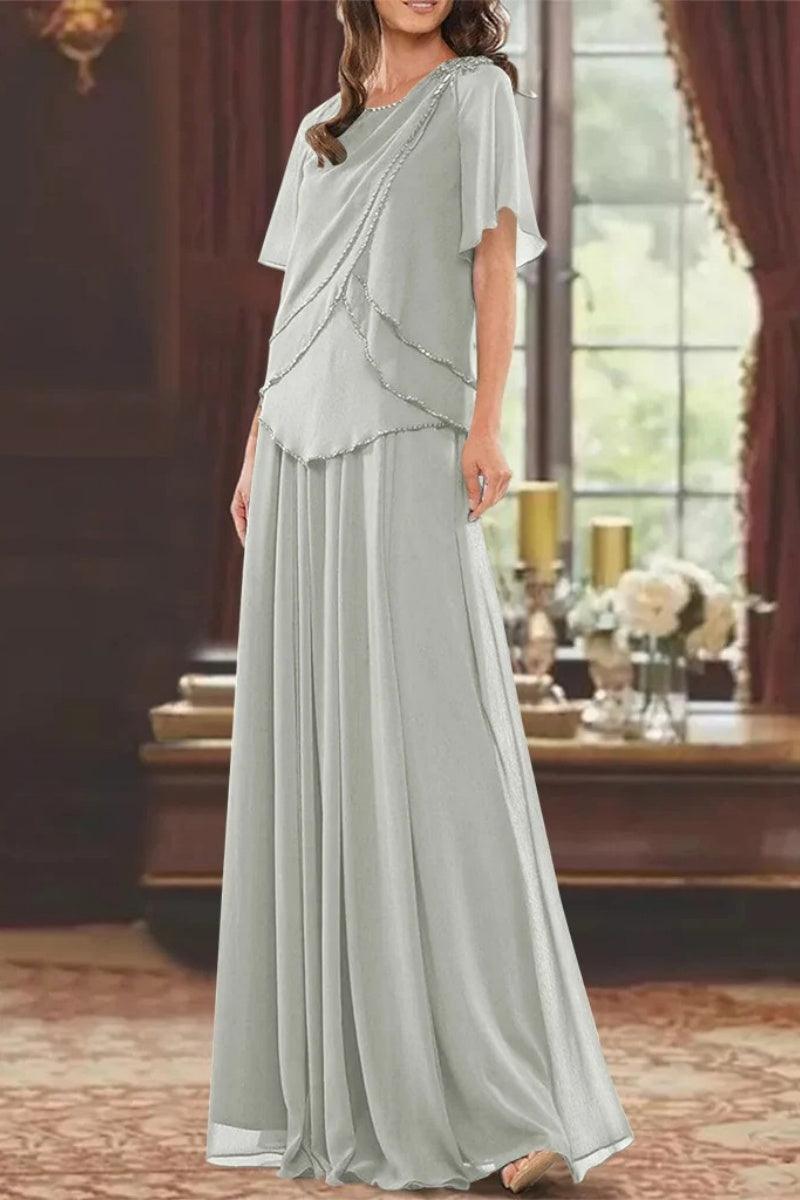 A Line Jewel Neck Short Sleeves Floor Length Mother Dress CM0363 - COCOMELODY