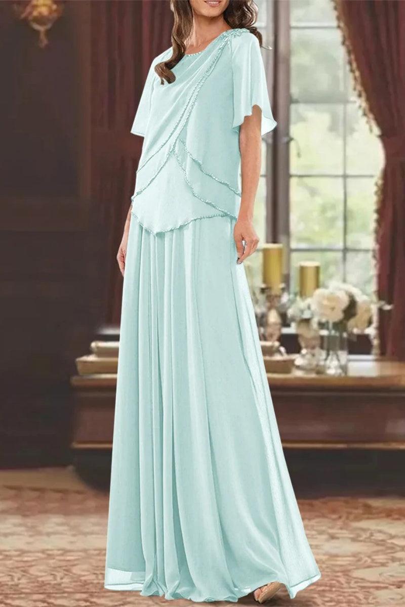 A Line Jewel Neck Short Sleeves Floor Length Mother Dress CM0363 - COCOMELODY
