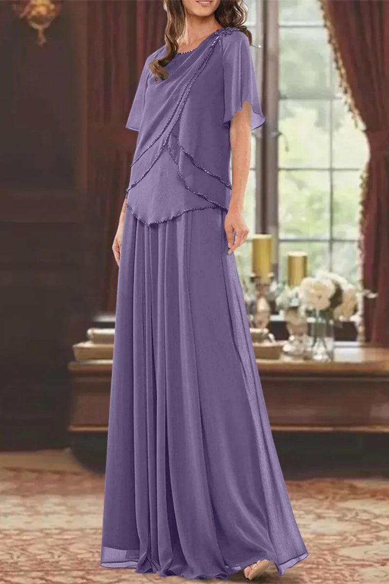 A Line Jewel Neck Short Sleeves Floor Length Mother Dress CM0363 - COCOMELODY