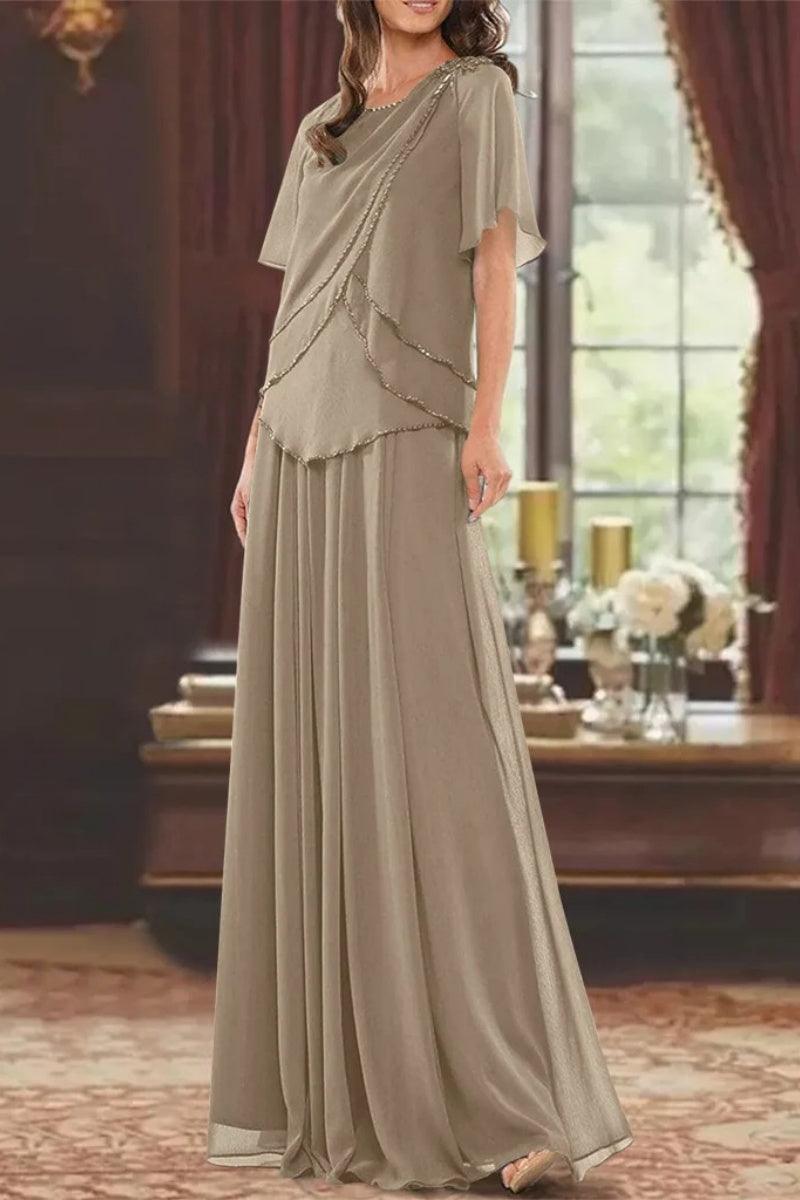 A Line Jewel Neck Short Sleeves Floor Length Mother Dress CM0363 - COCOMELODY