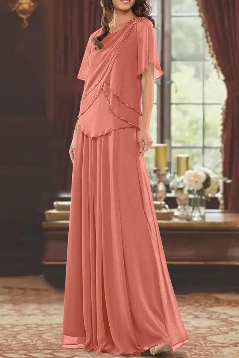 A Line Jewel Neck Short Sleeves Floor Length Mother Dress CM0363 - COCOMELODY