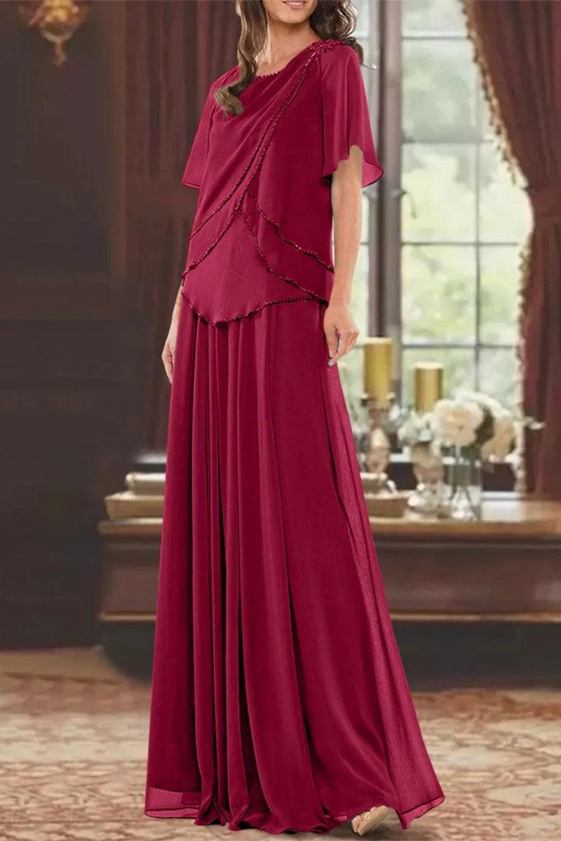 A Line Jewel Neck Short Sleeves Floor Length Mother Dress CM0363 - COCOMELODY