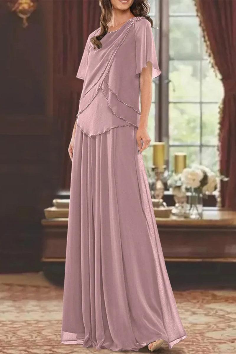 A Line Jewel Neck Short Sleeves Floor Length Mother Dress CM0363 - COCOMELODY