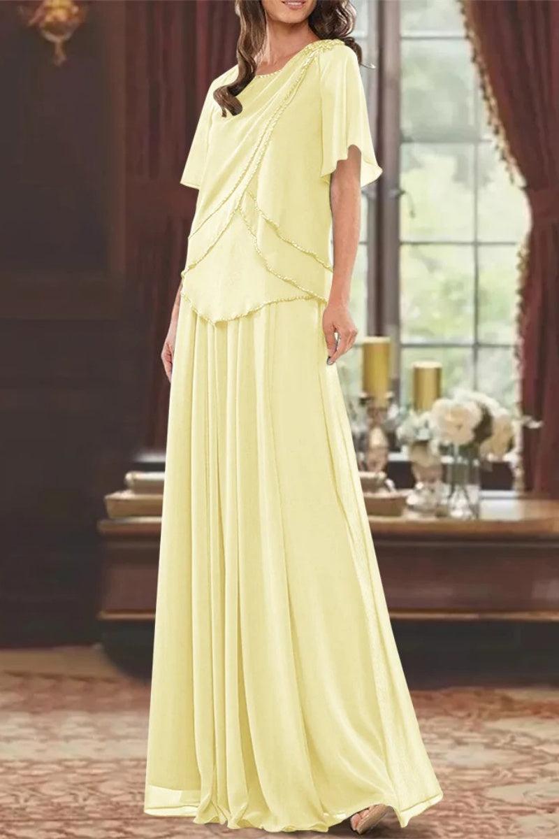 A Line Jewel Neck Short Sleeves Floor Length Mother Dress CM0363 - COCOMELODY