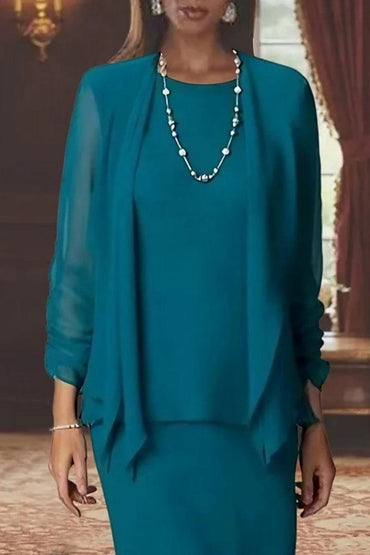 Sheath Scoop Neck Long Sleeves Floor Length Mother Dresses CM0365 - COCOMELODY