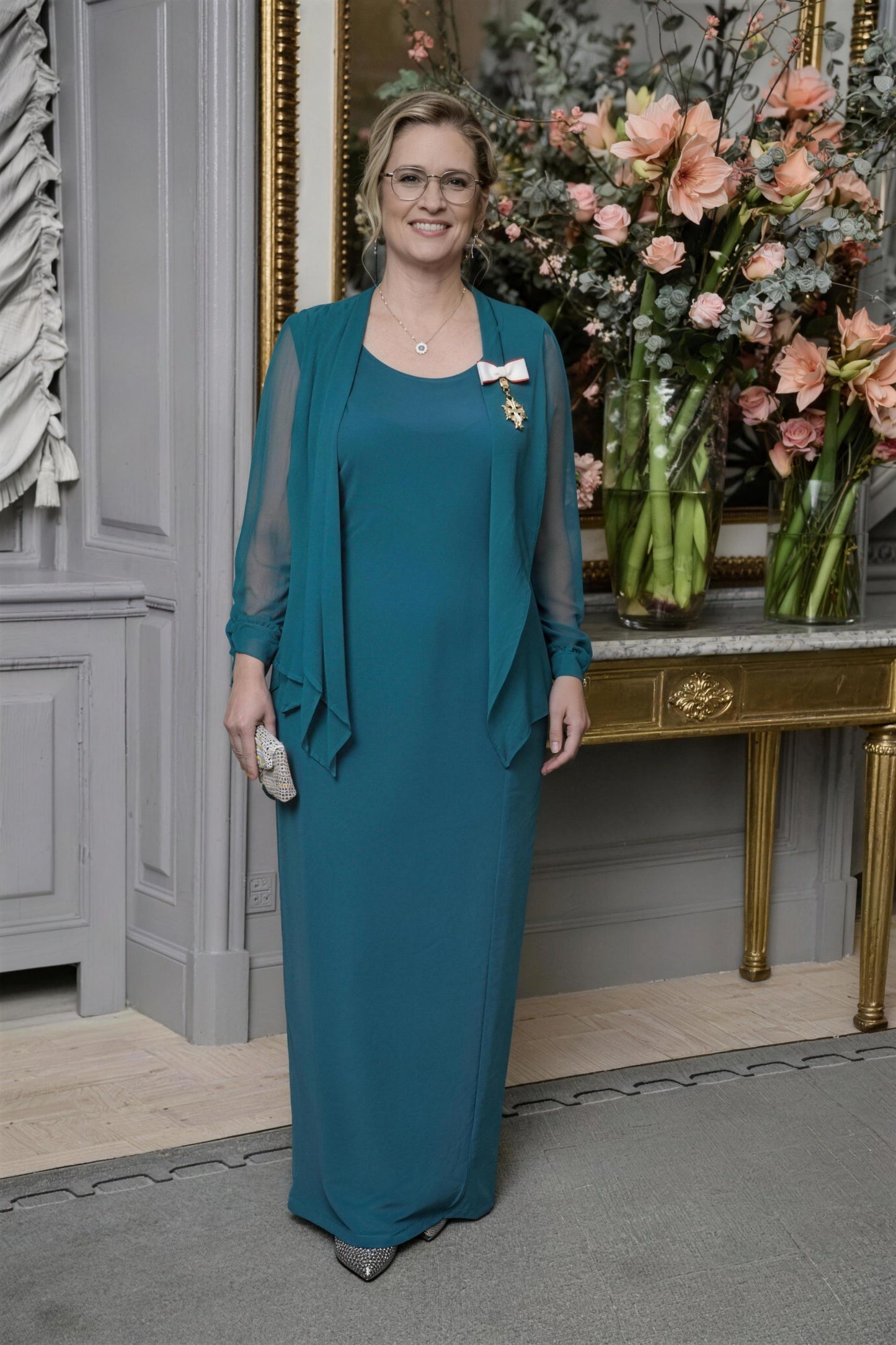 Sheath Scoop Neck Long Sleeves Floor Length Mother Dresses CM0365