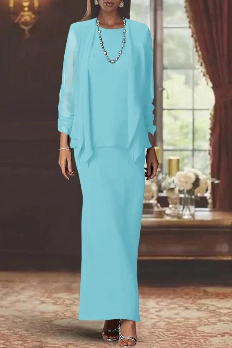 Sheath Scoop Neck Long Sleeves Floor Length Mother Dresses CM0365 - COCOMELODY