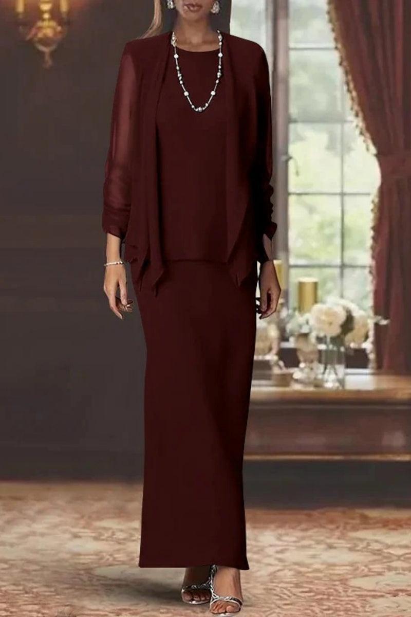 Sheath Scoop Neck Long Sleeves Floor Length Mother Dresses CM0365 - COCOMELODY