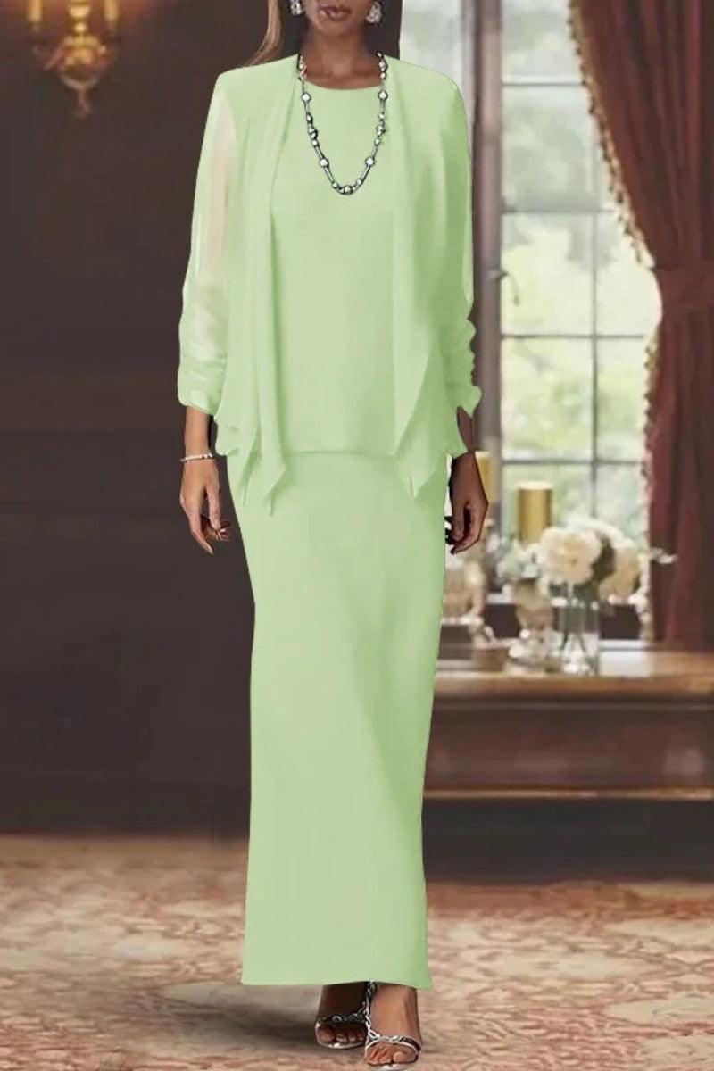 Sheath Scoop Neck Long Sleeves Floor Length Mother Dresses CM0365 - COCOMELODY