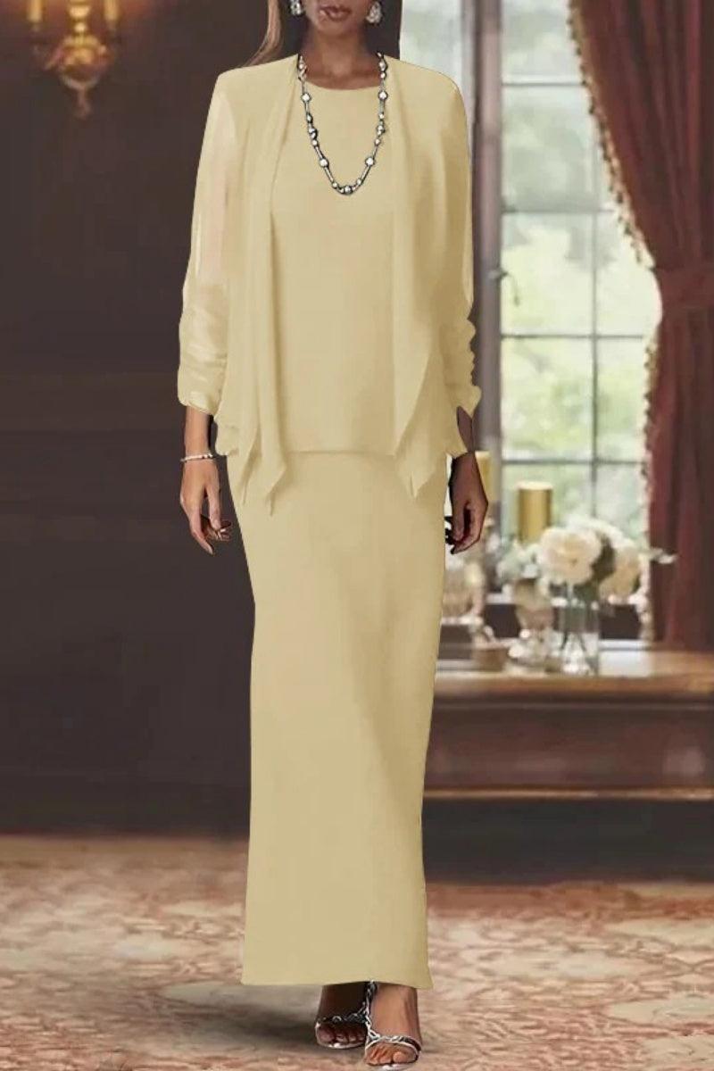 Sheath Scoop Neck Long Sleeves Floor Length Mother Dresses CM0365 - COCOMELODY