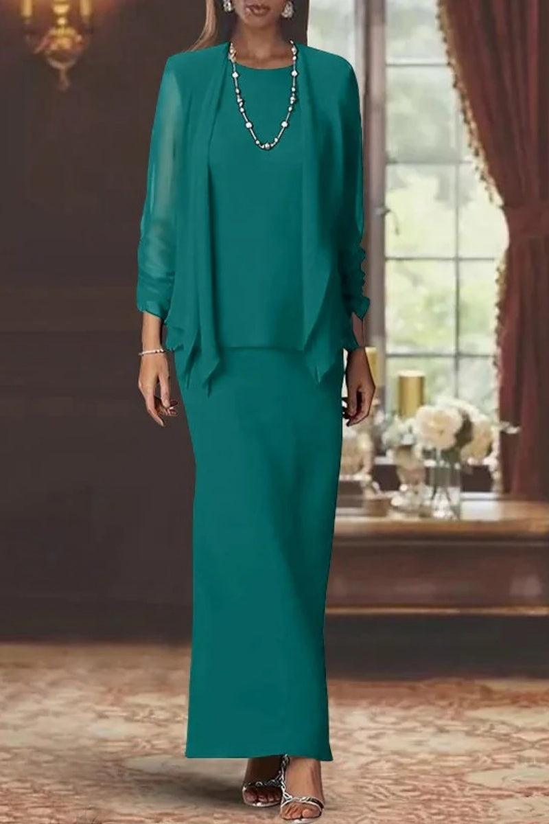 Sheath Scoop Neck Long Sleeves Floor Length Mother Dresses CM0365 - COCOMELODY
