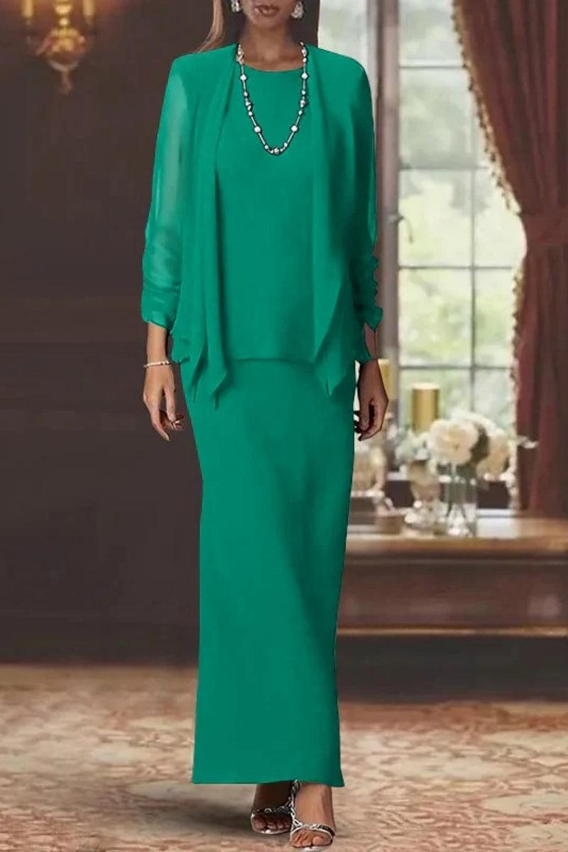 Sheath Scoop Neck Long Sleeves Floor Length Mother Dresses CM0365 - COCOMELODY