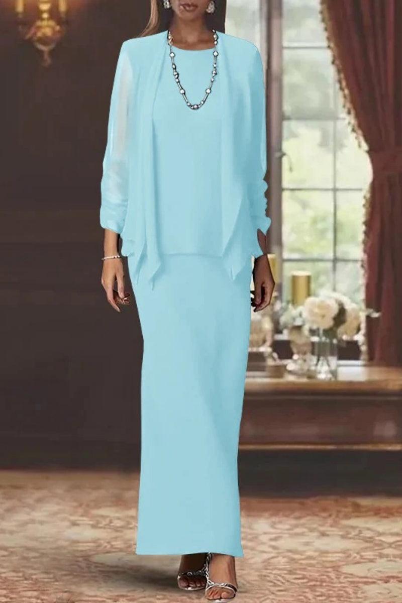 Sheath Scoop Neck Long Sleeves Floor Length Mother Dresses CM0365 - COCOMELODY