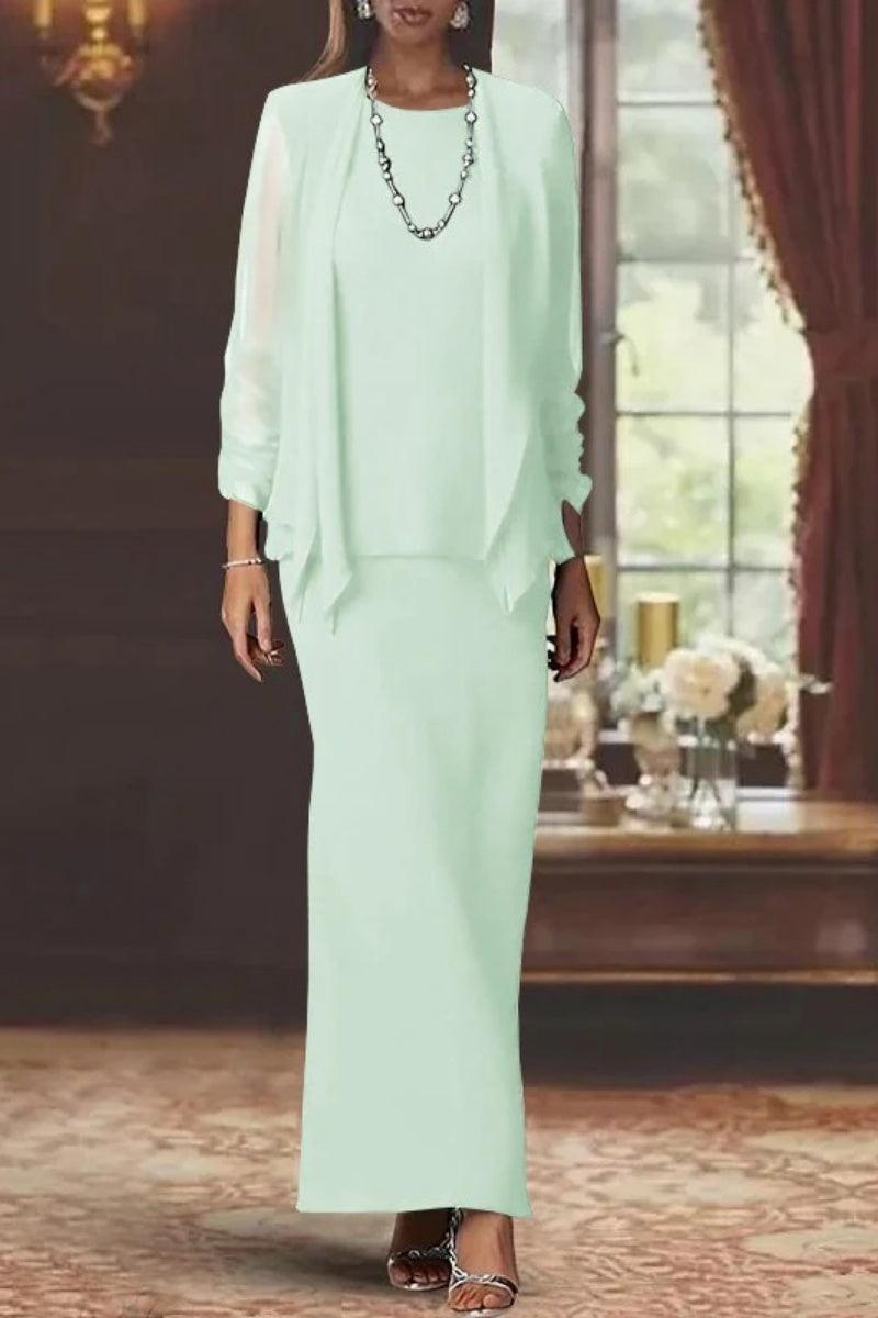 Sheath Scoop Neck Long Sleeves Floor Length Mother Dresses CM0365 - COCOMELODY