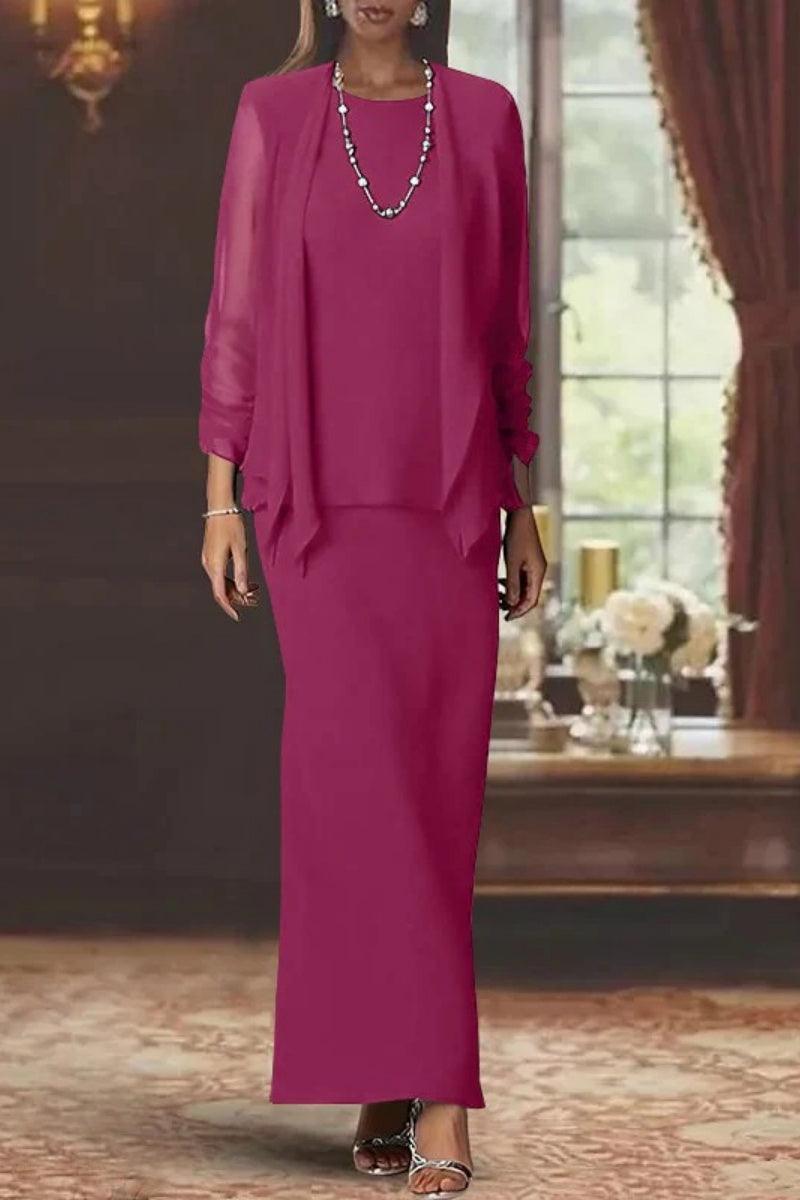 Sheath Scoop Neck Long Sleeves Floor Length Mother Dresses CM0365 - COCOMELODY