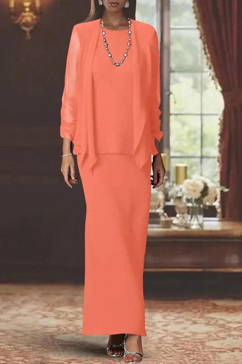 Sheath Scoop Neck Long Sleeves Floor Length Mother Dresses CM0365 - COCOMELODY