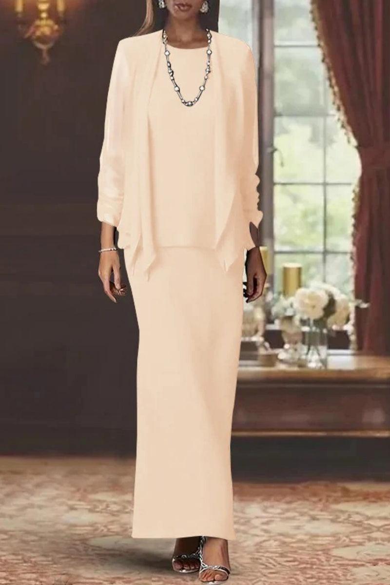 Sheath Scoop Neck Long Sleeves Floor Length Mother Dresses CM0365 - COCOMELODY