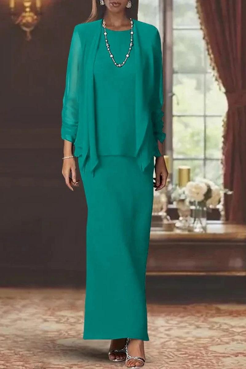Sheath Scoop Neck Long Sleeves Floor Length Mother Dresses CM0365 - COCOMELODY